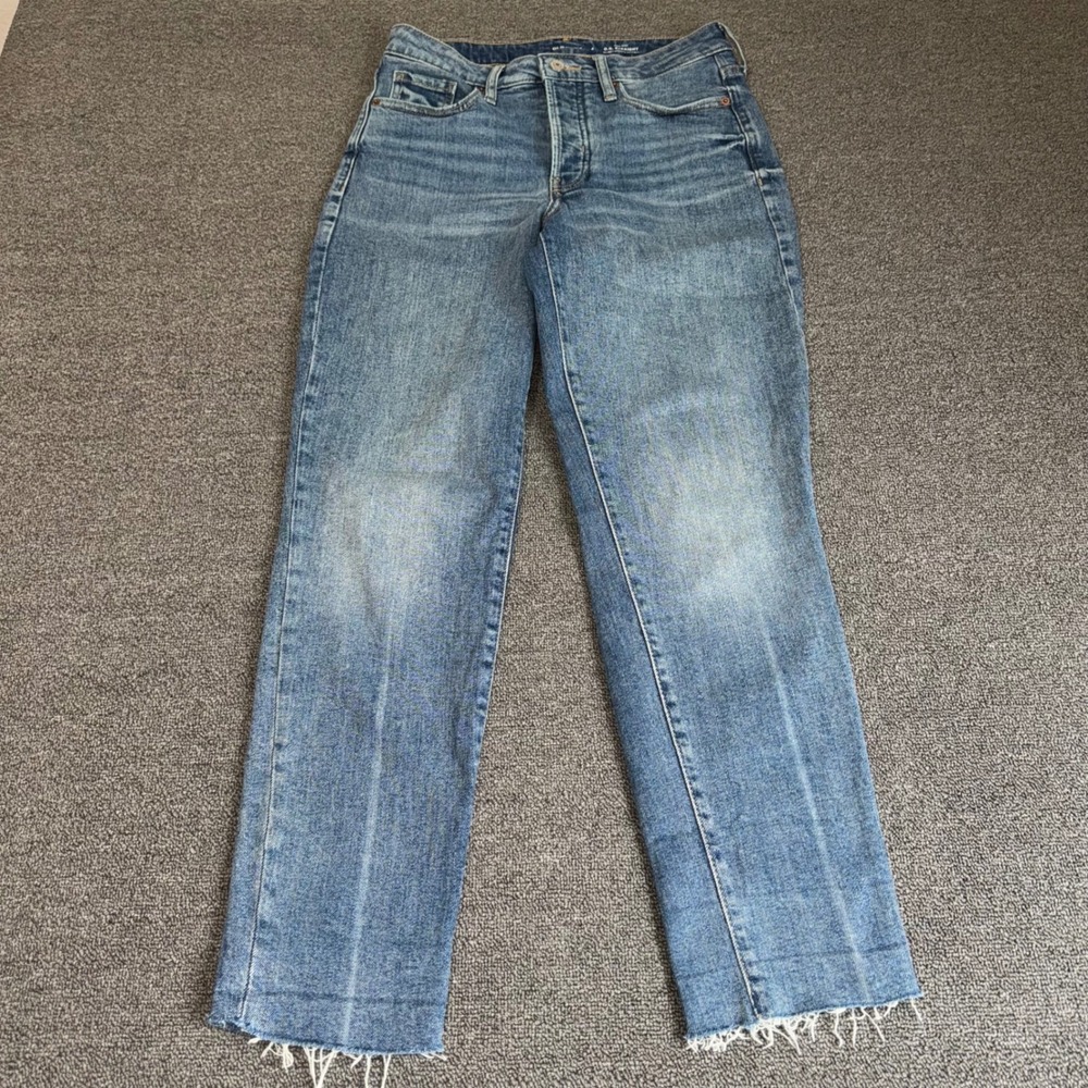 Old Navy OG Straight High Rise Button Fly Raw Hem Blue Jeans Size 4 Casual Wear
